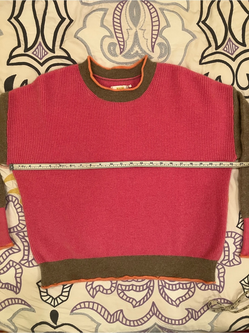 Maeve Anthropologie 100% Cashmere Colorblock Sweater Waffle Knit Pink Large - Picture 14 of 14